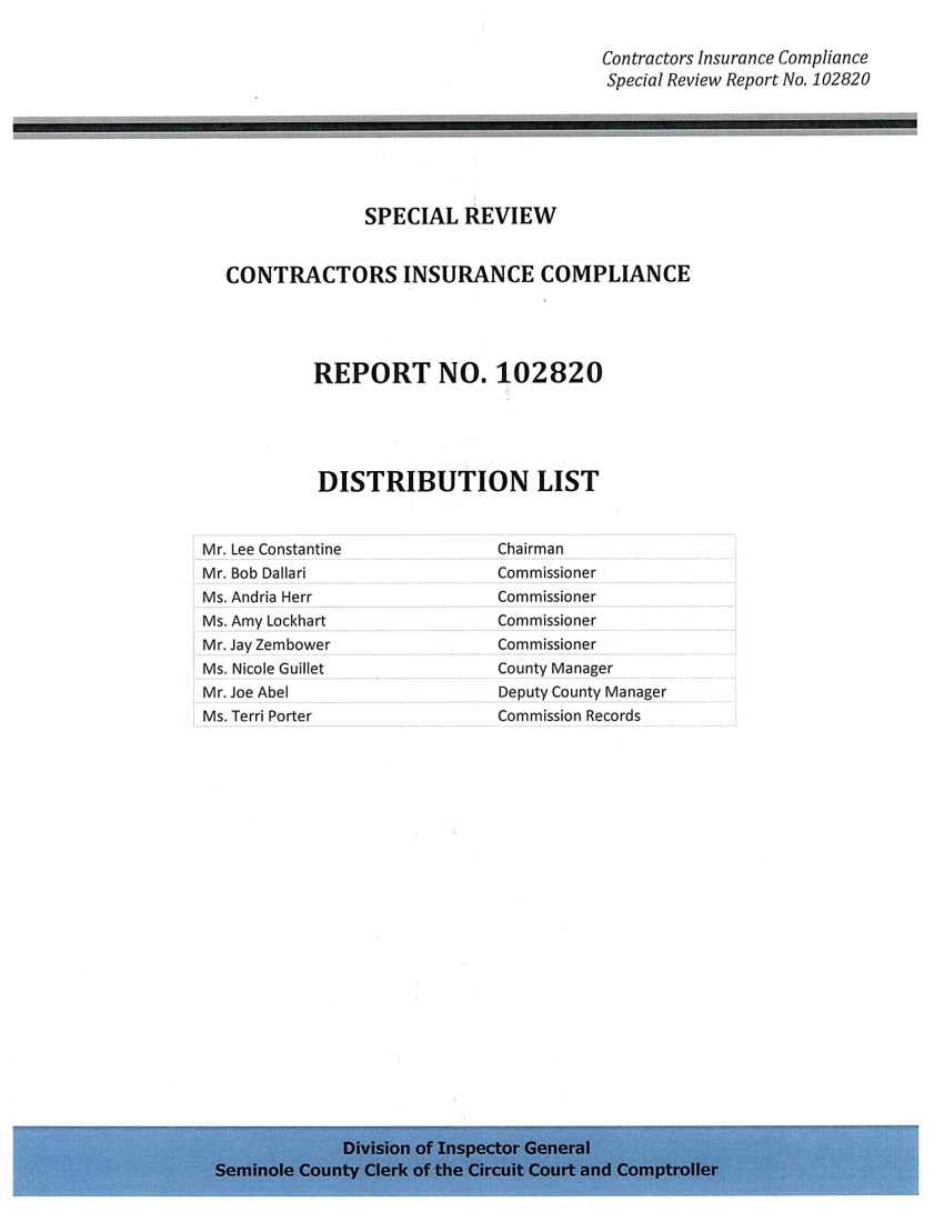 Special Review Contractors Insurance Compliance Report No