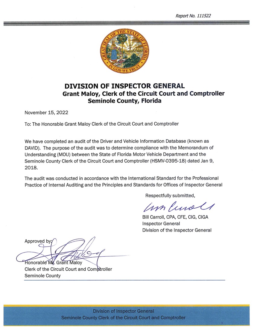 Audit of David (Report No. 111522)-November 2022 – Seminole County ...